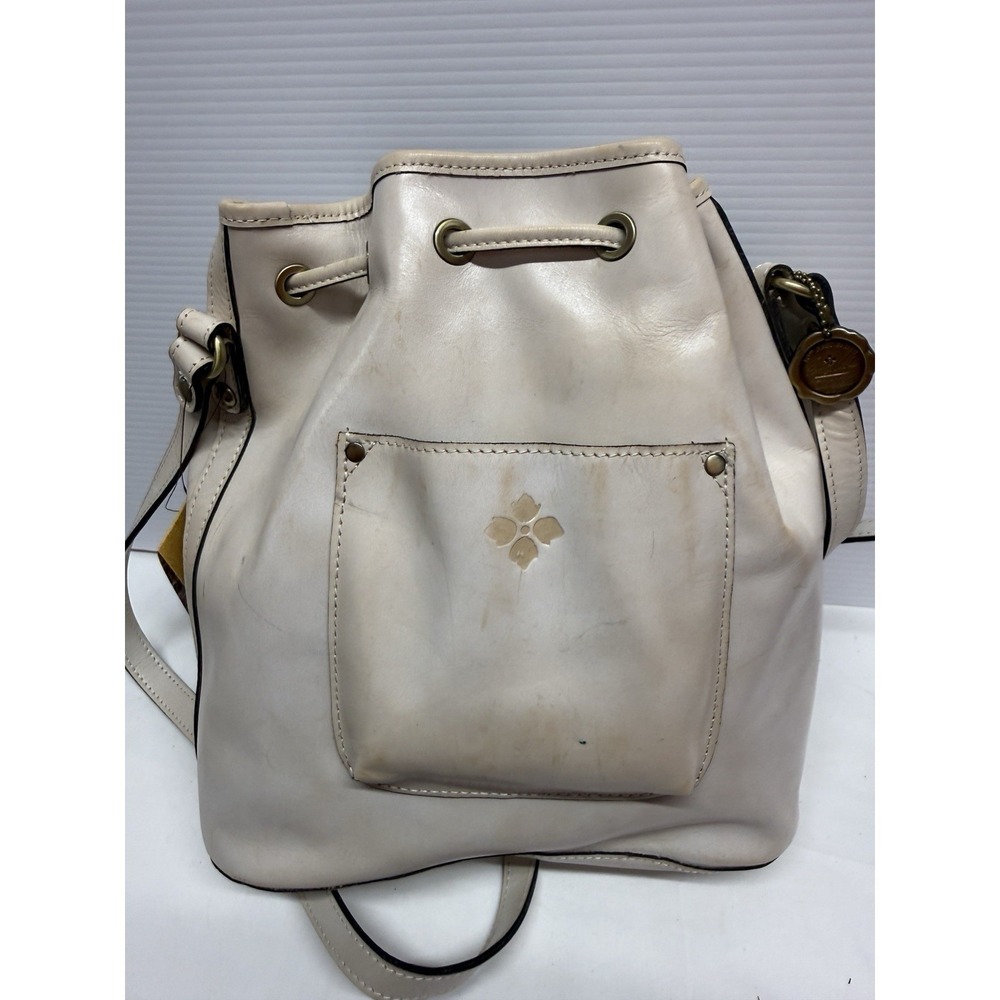Patricia Nash SABINA Leather Crossbody Drawstring Bag ~Chalk White Distressed - Picture 8 of 12